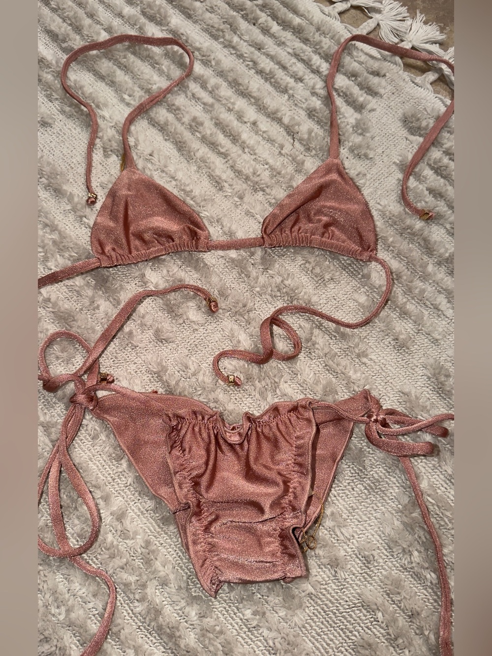 Shimmer Dusty Rose Tie-Side Bikini Set - Women Swim